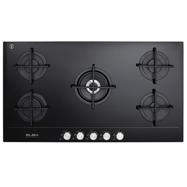 Elba Gas Glass Hob 90 cm 5 Burners Safety Black ELIO 95.545 CG