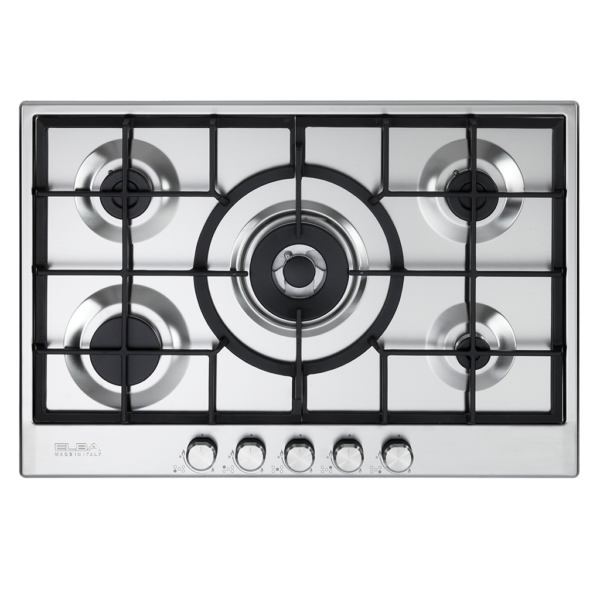 Elba Gas Hob – 5 Burners, Stainless Steel, 75 cm – Model ELIO75-545