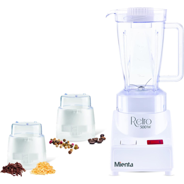 Mienta Retro Countertop Blender, 1 Liter, 500 Watt, White - BL-721